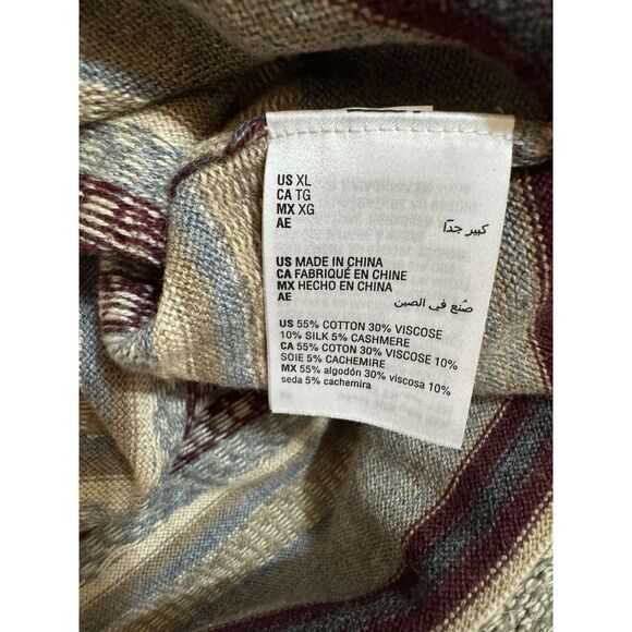 NWT Tasso Elba Men’s XL Cashmere Silk Blend Sweater Tan Striped Pullover Soft - Picture 5 of 5